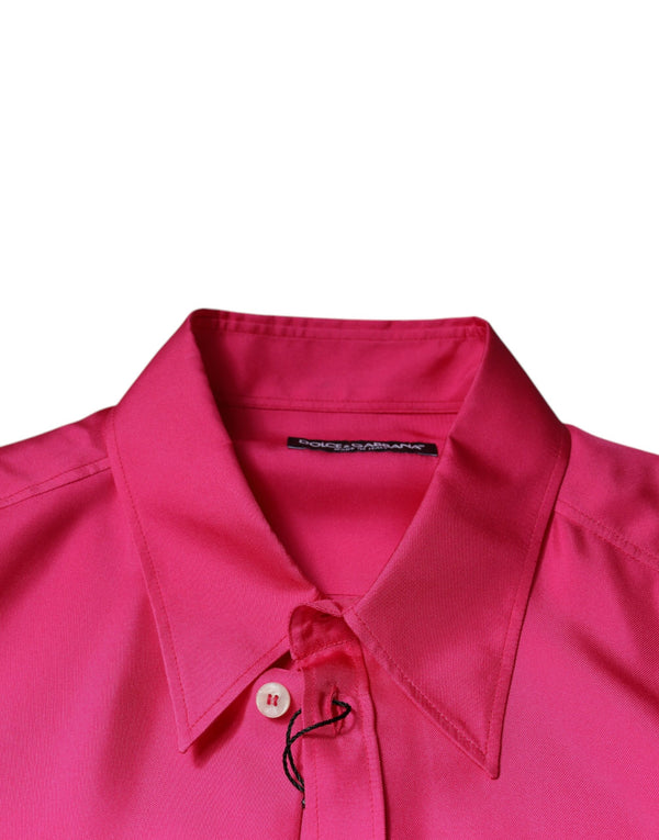 Dolce & Gabbana Pink Silk Collared Button Down Men Shirt