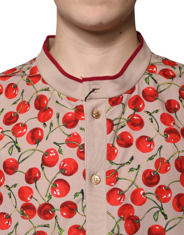 Dolce & Gabbana Beige Cherry Nylon Buttoned Casual Shirt