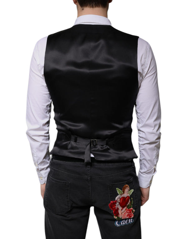 Dolce & Gabbana Black Wool Formal Dress Men Waistcoat Vest