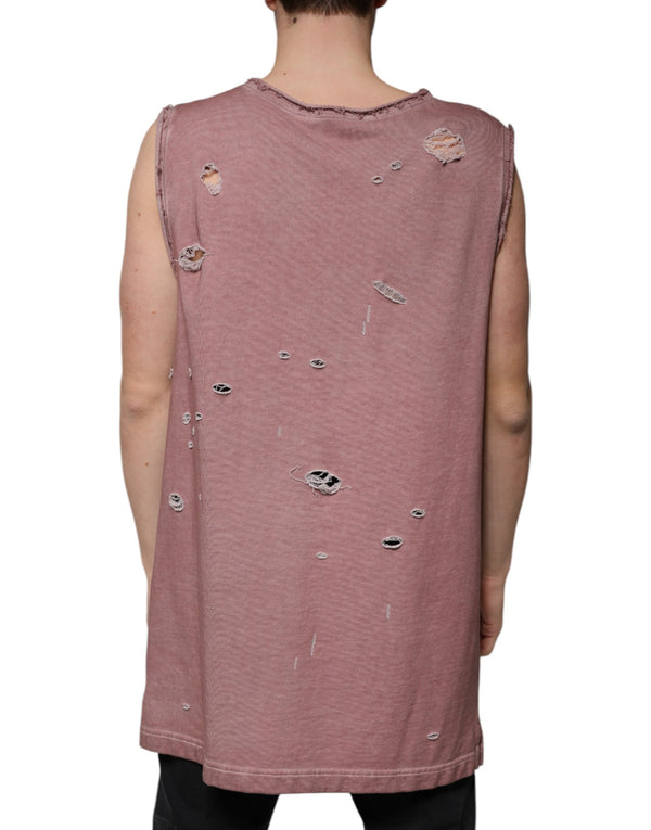 Dolce & Gabbana Brown Cotton Round Neck Sleeveless T-shirt