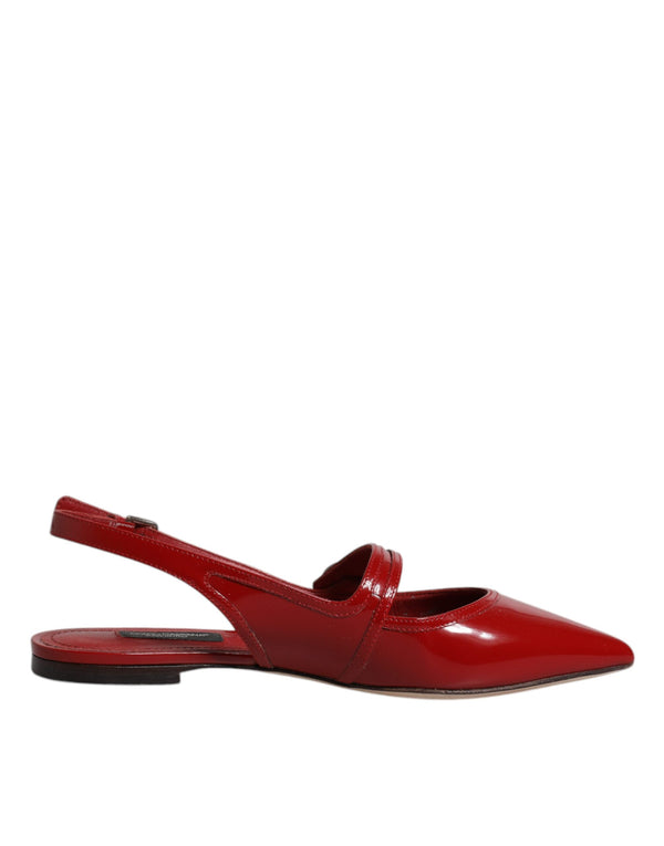 Dolce & Gabbana Red Leather Slingback Flats Sandals Shoes