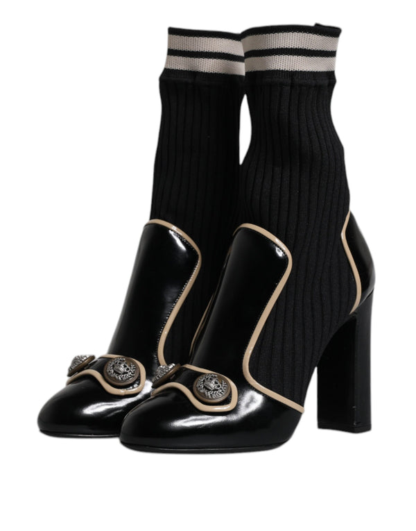 Dolce & Gabbana Black Leather Sock Style Mid Calf Boots Shoes