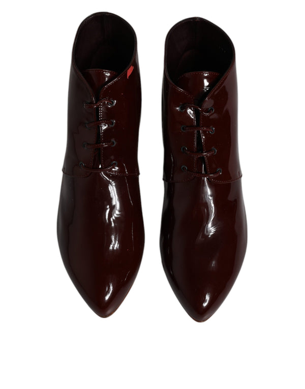 Dolce & Gabbana Maroon Leather Lace Up Ankle Boots Shoes