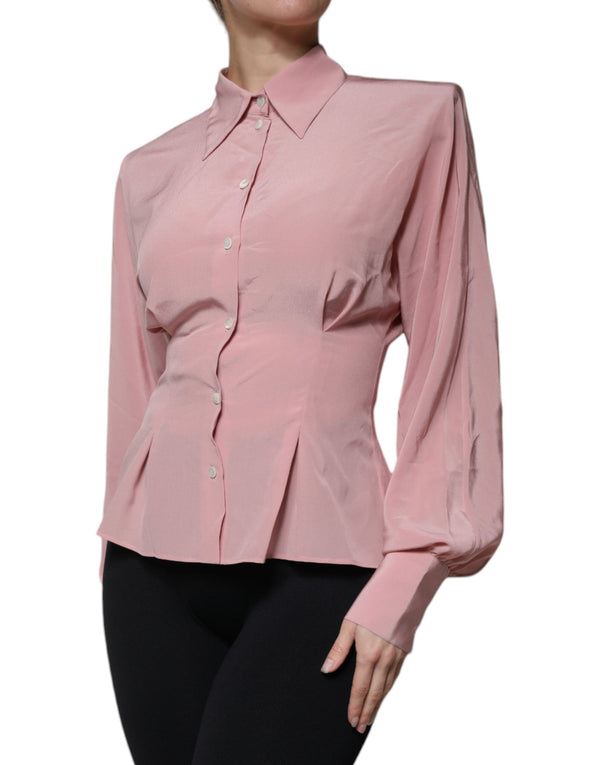 Dolce & Gabbana Pink Cotton Long Sleeves Collared Blouse Top