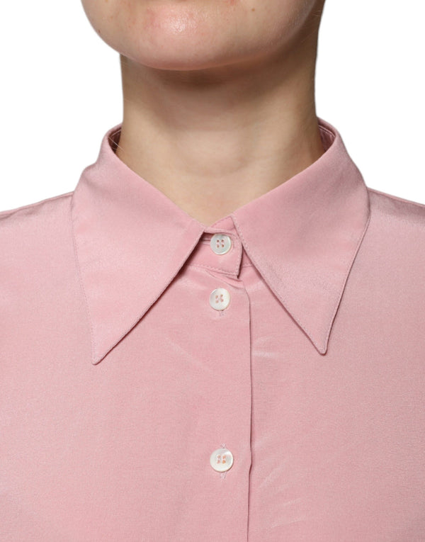 Dolce & Gabbana Pink Cotton Long Sleeves Collared Blouse Top