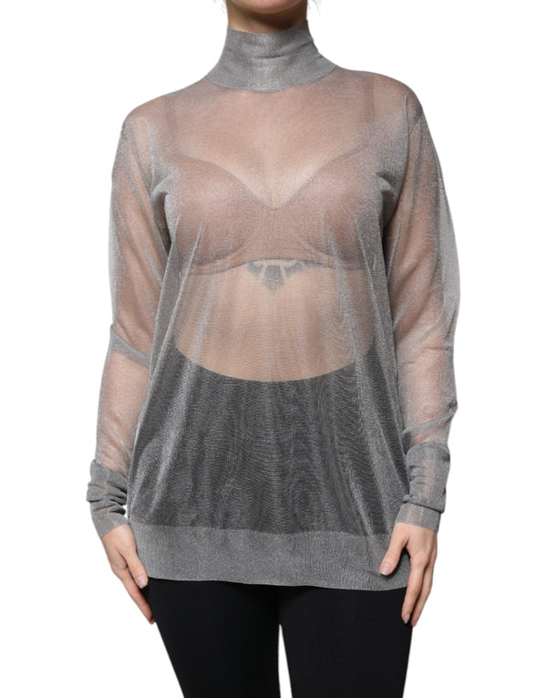 Dolce & Gabbana Grey Mesh Turtleneck Long Sleeve Blouse Top