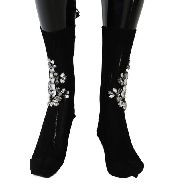Dolce &amp; Gabbana mustat neulotut kukkakirkkaat kristallisukat