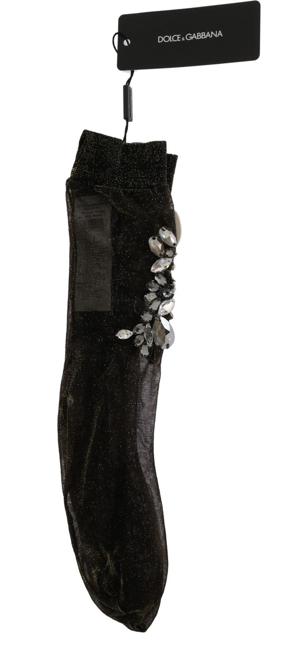 Dolce &amp; Gabbana Black Stretch Floral Clear Crystal -sukat