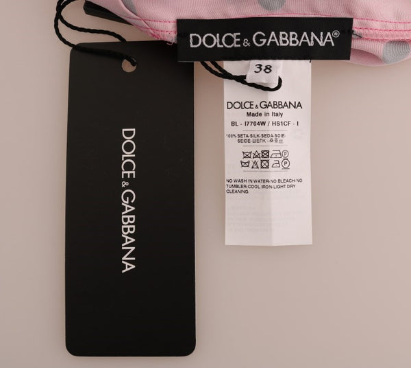 Dolce &amp; Gabbana vaaleanpunainen pilkullinen silkkipusero