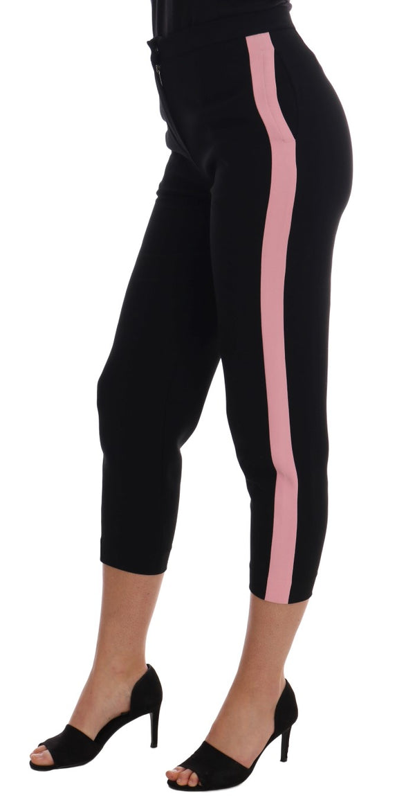 Dolce &amp; Gabbana Black Stretch Pink Stripes Capri -housut