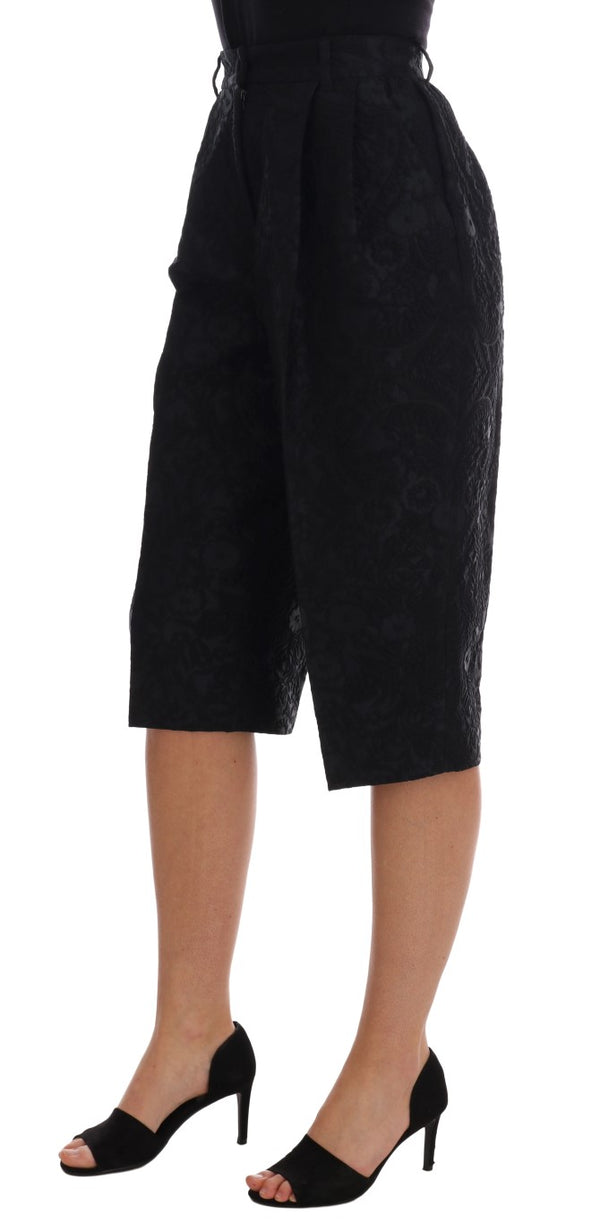 Dolce &amp; Gabbana Black Brocade High Waist Capri shortsit