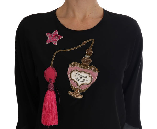 Dolce &amp; Gabbana Black Silk Fairy Tale Top Crystal Pusero