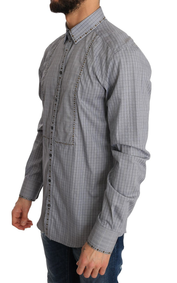 Dolce &amp; Gabbana Grey Check GOLD Cotton Slim Fit -paita