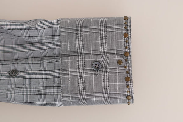 Dolce &amp; Gabbana Grey Check GOLD Cotton Slim Fit -paita