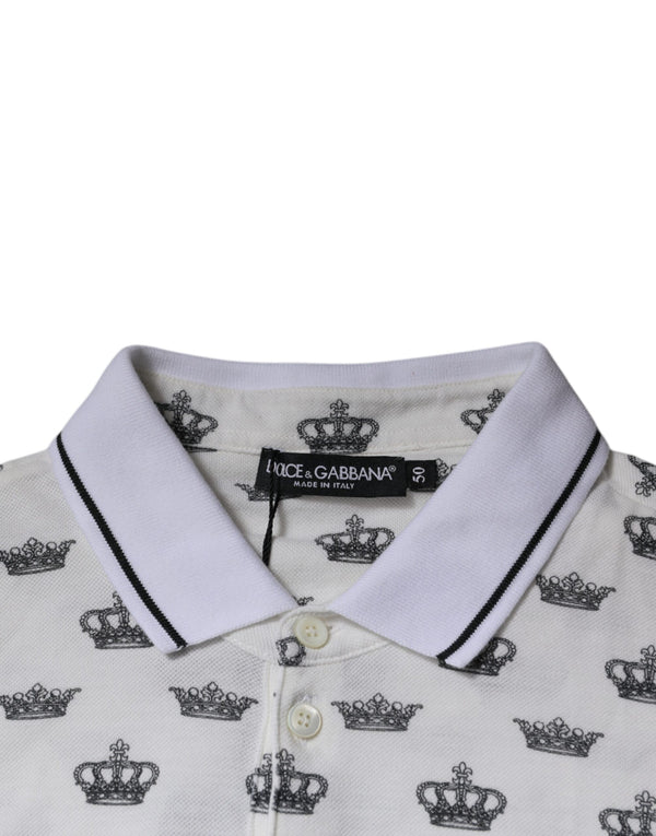 Dolce & Gabbana White Crown Monogram Cotton Men Polo T-shirt