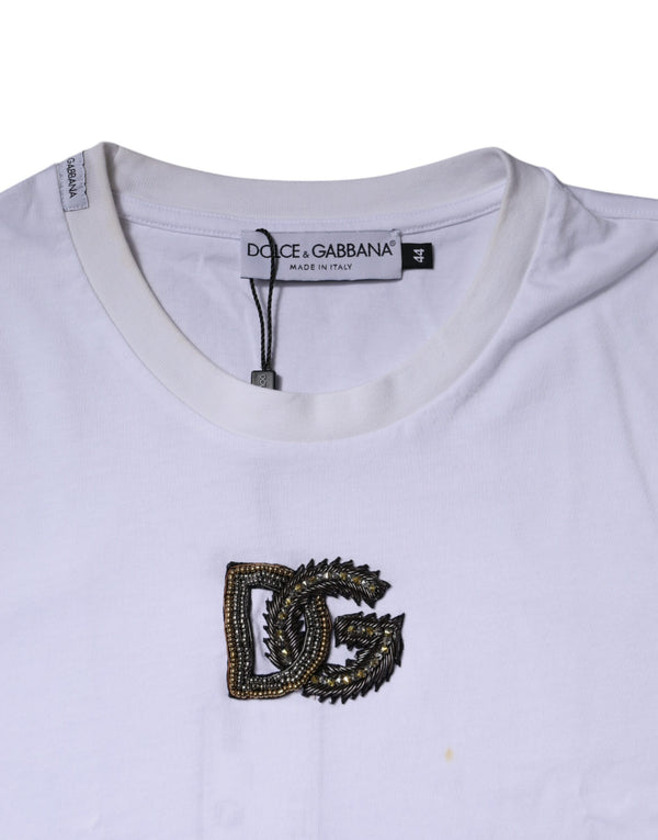 Dolce & Gabbana White DG Logo Cotton Crew Neck T-shirt