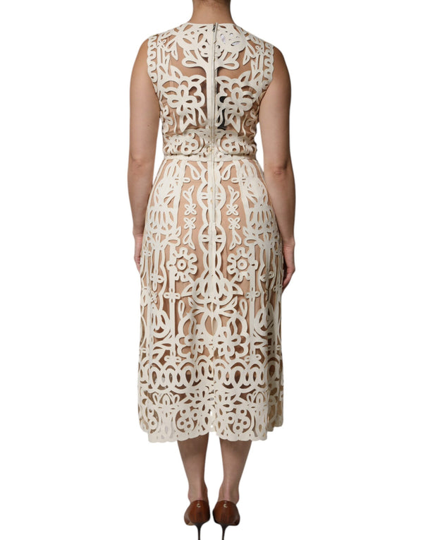 Dolce & Gabbana White Cut Out Leather Sleeveless Midi Dress