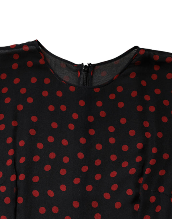 Dolce & Gabbana Black Red Polka Dot Silk Layered Midi Dress