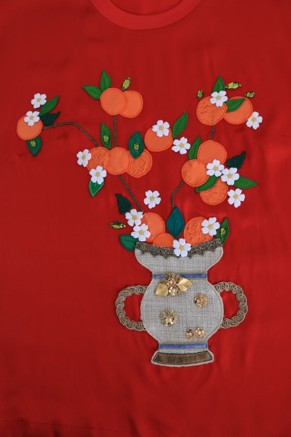 Dolce &amp; Gabbana Red Silk Oranges kukkainen kristallipusero