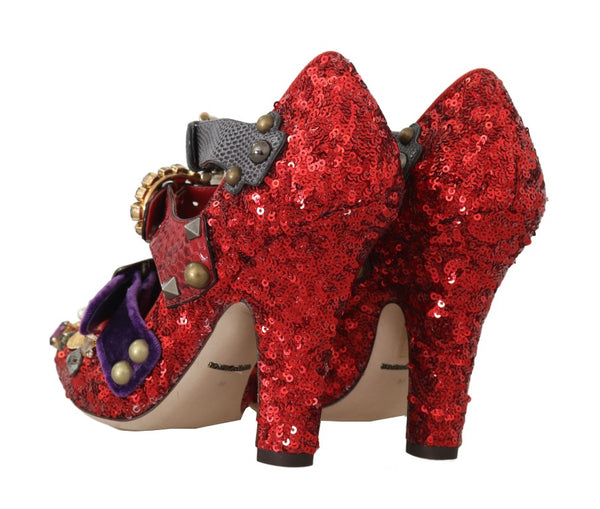 Dolce &amp; Gabbana Red Sequined Crystal Studs Heels -kengät