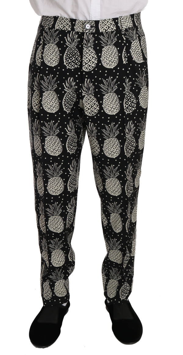 Dolce & Gabbana Chic Black Pineapple Print Wool Suit