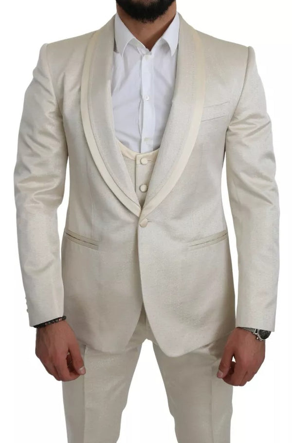 Dolce & Gabbana Beige Wool Crème 3 Piece SICILIA Shawl Suit