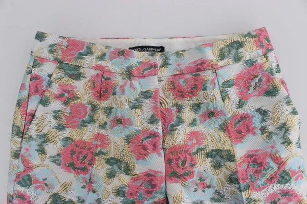 Dolce & Gabbana White Pink Floral Brocade Pants