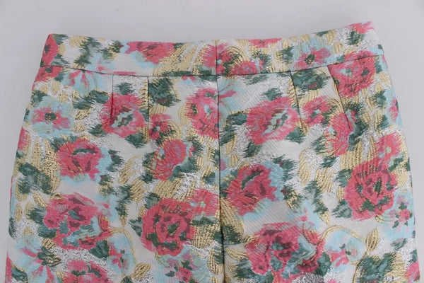 Dolce & Gabbana White Pink Floral Brocade Pants
