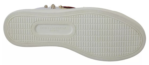 Dolce & Gabbana White Leather Gold Red Heart Sneakers Shoes
