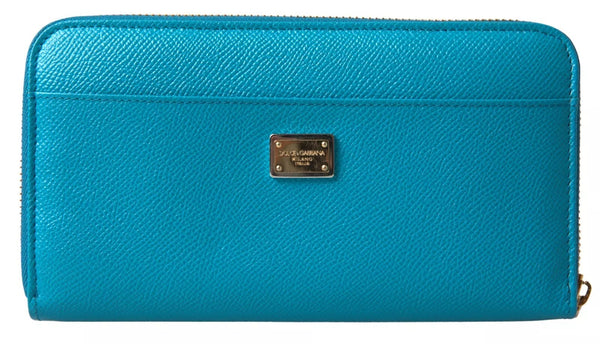 Dolce & Gabbana Wallet Light Blue LOVE Leather Zip Around Continental