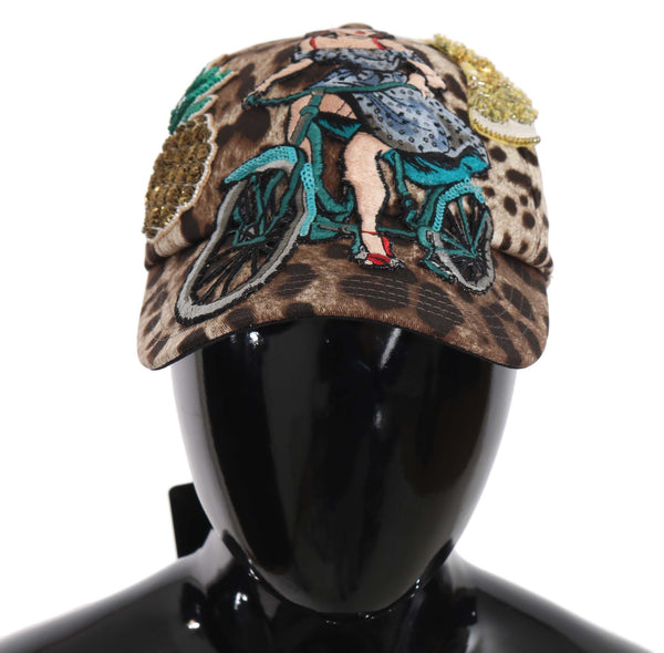 Dolce &amp; Gabbana Brown Leopard Sequin Sicily Applique baseballhattu