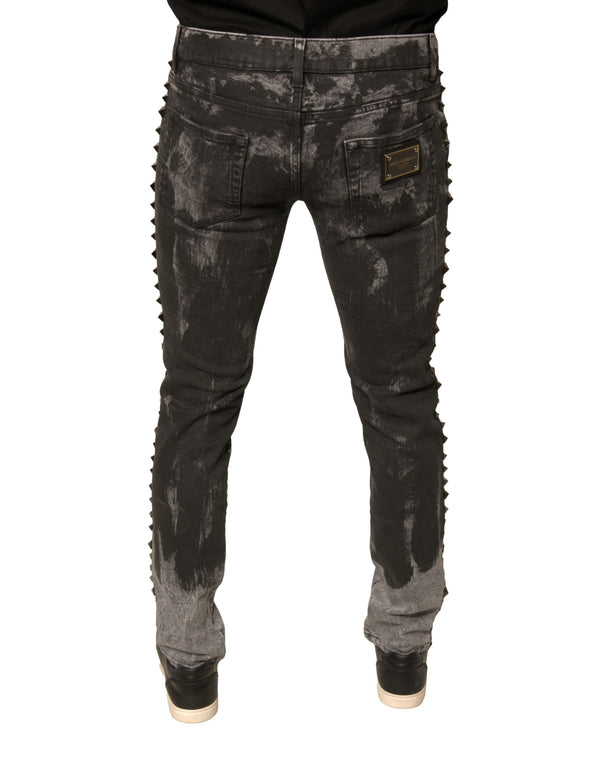Dolce & Gabbana Gray Embellished Cotton Skinny Denim Jeans