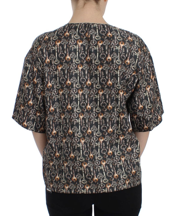 Dolce &amp; Gabbana Grey Gold Key Print -silkkipusero T-paita