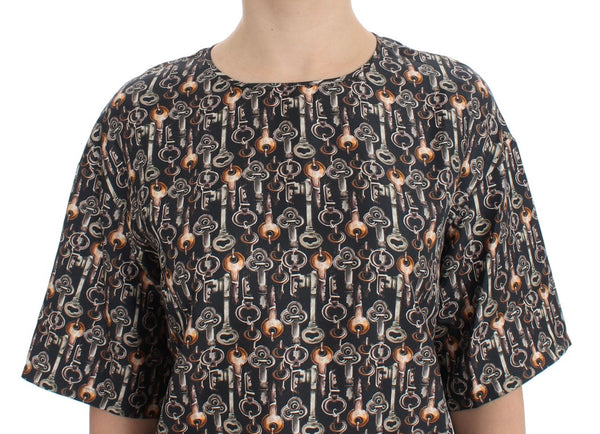 Dolce &amp; Gabbana Grey Gold Key Print -silkkipusero T-paita