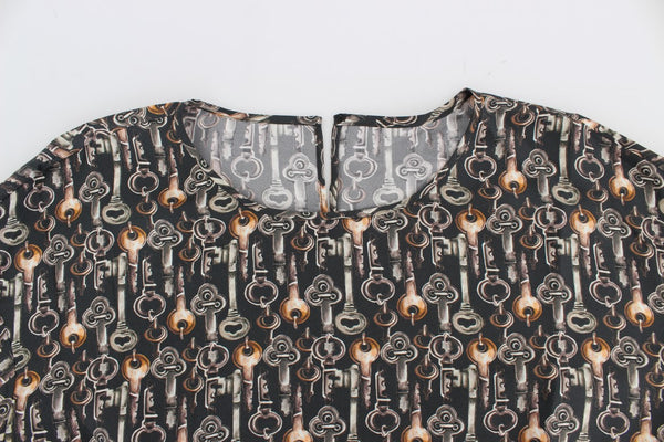 Dolce &amp; Gabbana Grey Gold Key Print -silkkipusero T-paita