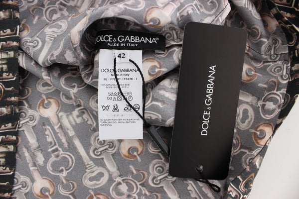 Dolce &amp; Gabbana Grey Gold Key Print -silkkipusero T-paita