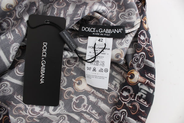 Dolce &amp; Gabbana Grey Gold Key Print -silkkipusero T-paita