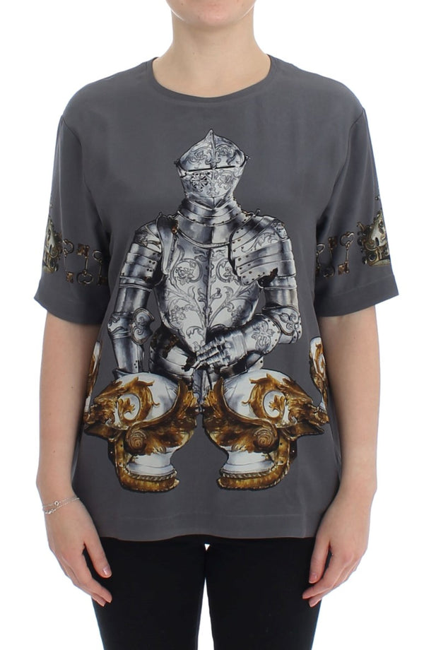 Dolce &amp; Gabbana Grey Knight Crown Print silkkipusero