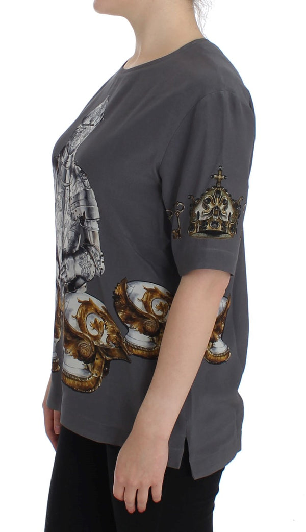 Dolce &amp; Gabbana Grey Knight Crown Print silkkipusero