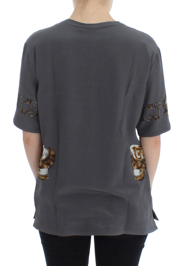 Dolce &amp; Gabbana Grey Knight Crown Print silkkipusero