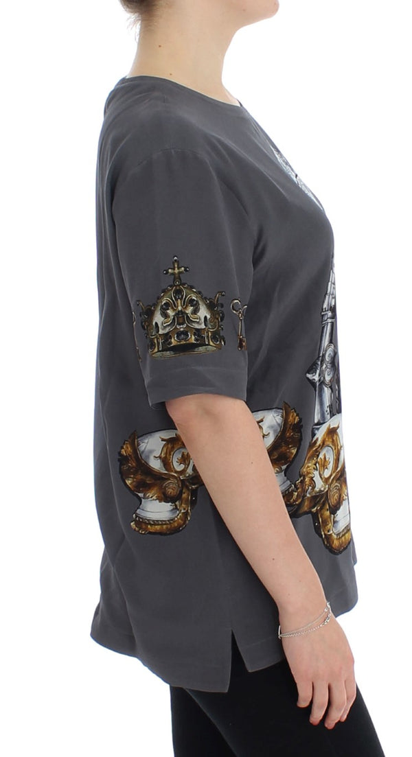 Dolce &amp; Gabbana Grey Knight Crown Print silkkipusero