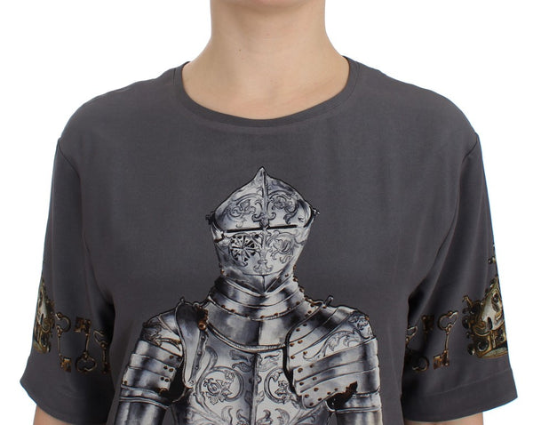 Dolce &amp; Gabbana Grey Knight Crown Print silkkipusero