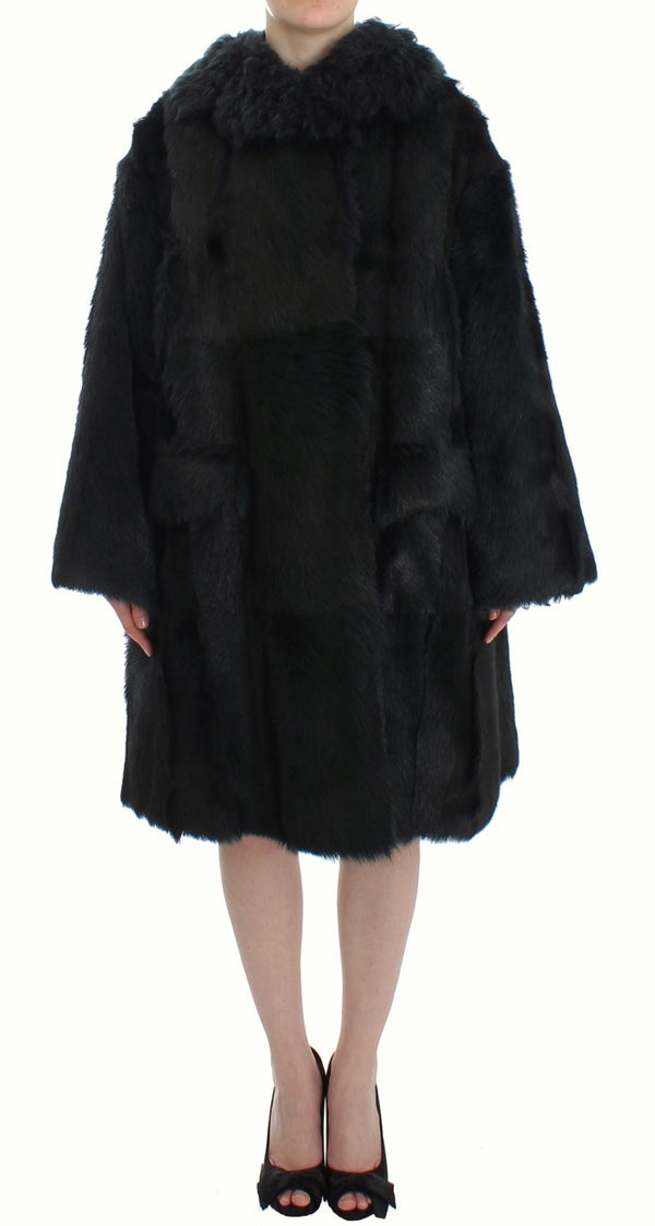 Dolce &amp; Gabbana Black Goat Shearling pitkä takki