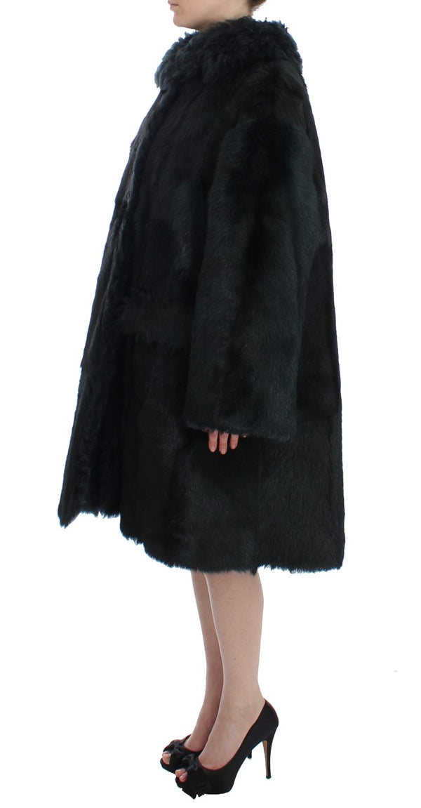 Dolce &amp; Gabbana Black Goat Shearling pitkä takki