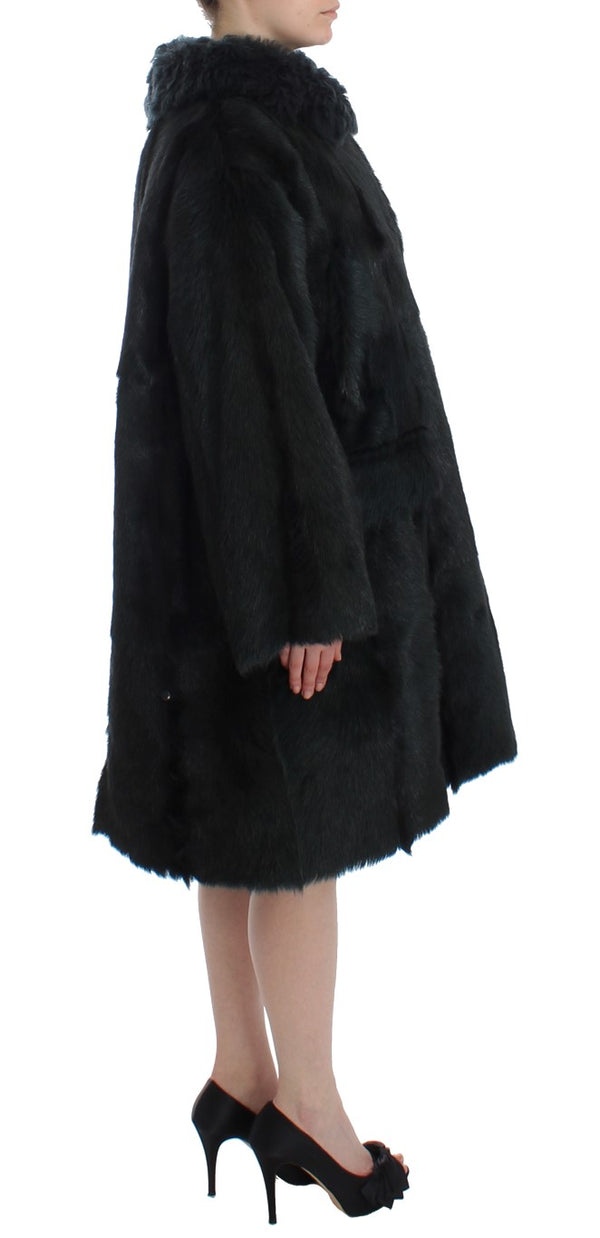 Dolce &amp; Gabbana Black Goat Shearling pitkä takki