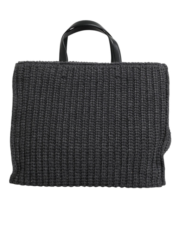 Dolce & Gabbana Black Large Knitted Crochet Shoulder Shopper DG Logo Bag