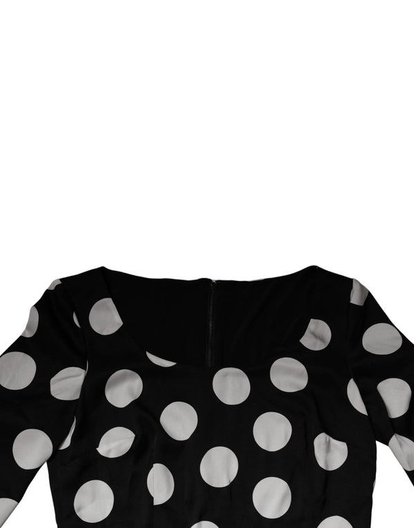 Dolce & Gabbana Black White Silk Polka Dots Sheath Midi Dress