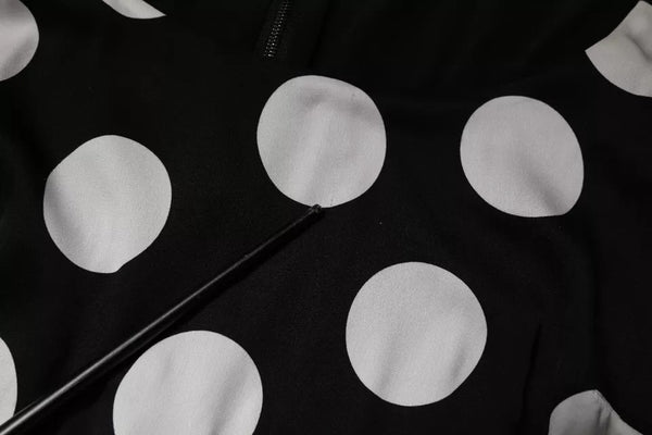 Dolce & Gabbana Black White Silk Polka Dots Sheath Midi Dress