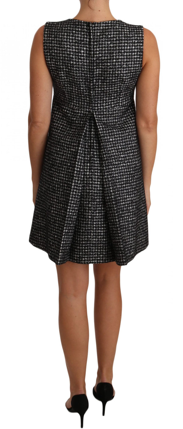 Dolce &amp; Gabbana Grey Houndstooth kukkaapplikoitu Shift minimekko