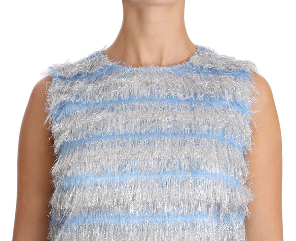 Dolce & Gabbana Elegant Light Blue Fringe Shift Dress